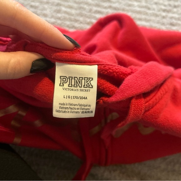 PINK Victoria's Secret Vibrant Red Full Zip Up Hoodie Size Large - Picture 7 of 9